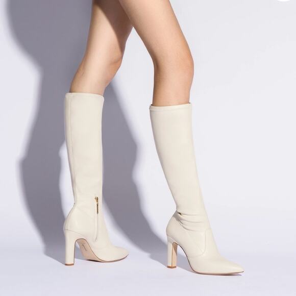 Larroude Christy Heeled Knee High Boot In Iced Vegan Stretch Leather NEW 7 - Picture 1 of 4